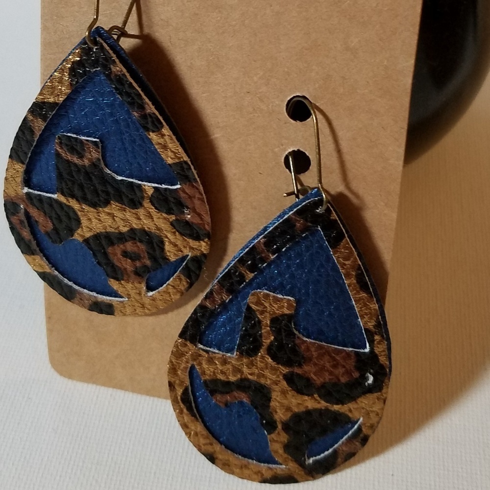 Pleather Drop 2" Earrings Handmade Leopard Texas